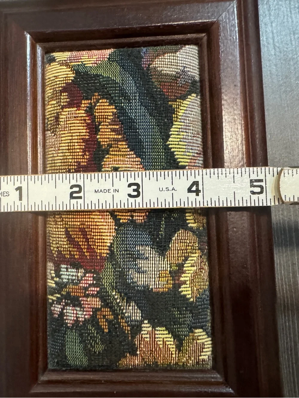 Vintage Classic Brown Wooden Jewelry Box with Mirror and Needlepoint Inlay